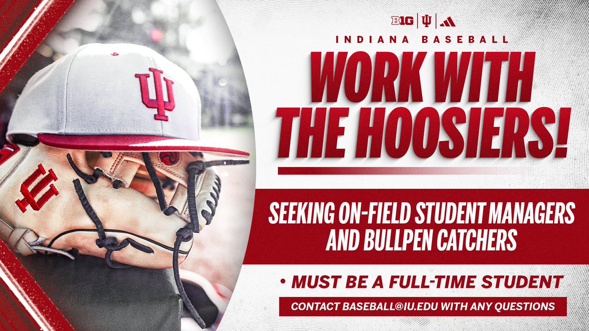 IndianaBase's tweet image. 🚨 Interested in becoming an on-field student manager or bullpen catcher?
Contact baseball@iu.edu for info.