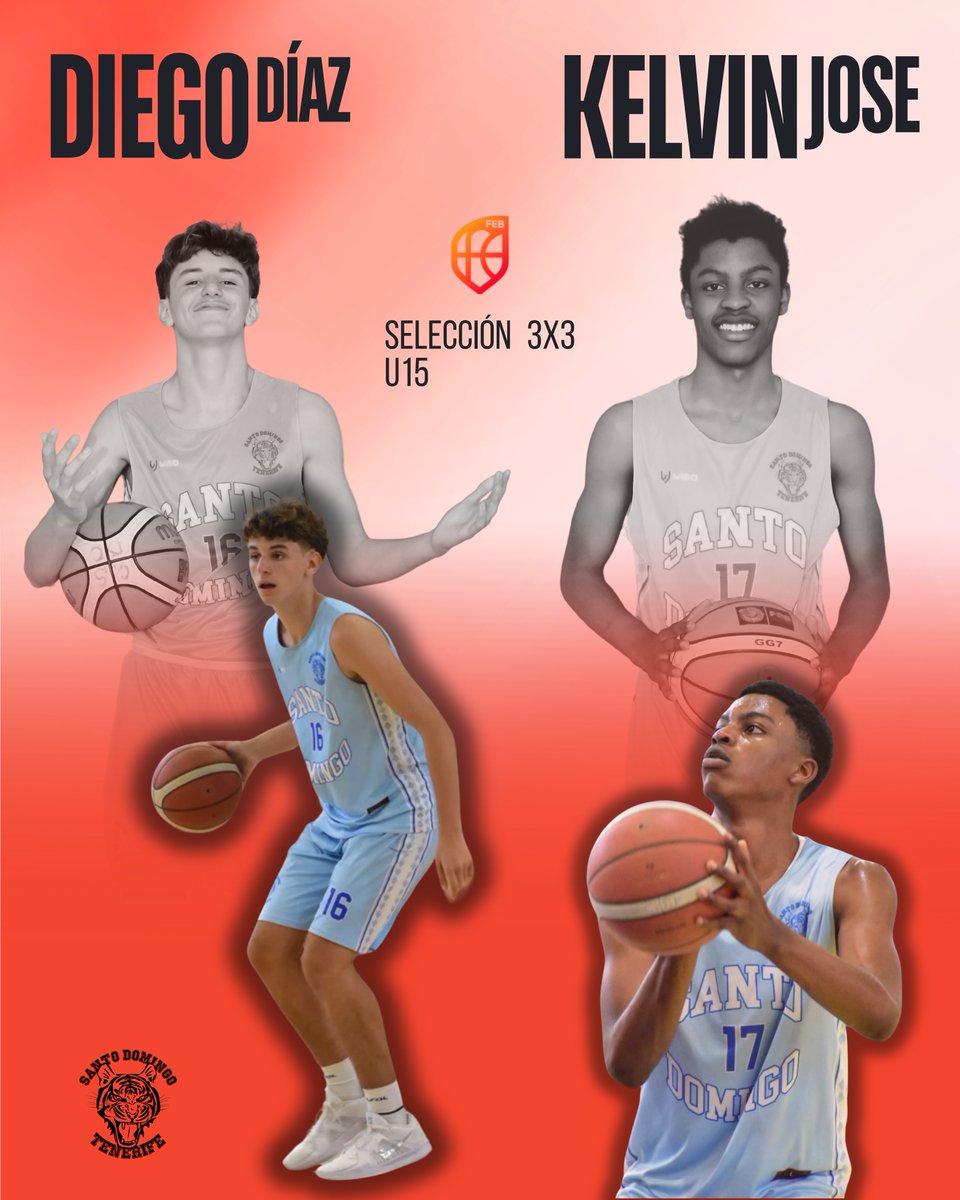 Kelvin José y Diego Díaz convocados con la 3X3 U15 🇪🇸🏀

Kelvin José y Diego Díaz han sido citados para los programas de tecnificación de la FEB 🇪🇸🏀 con la selección 3X3 U15 🔝

📍Zaragoza
🗓️ 4 al 7 agosto

Enhorabuena chicos 👏🏼‼️ 

#MásTigresQueNunca #FamiliaTigre #123TIGRES🐯