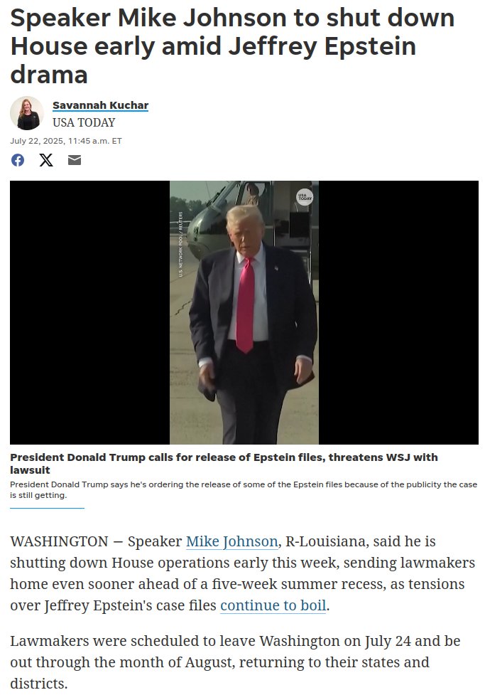 Mike Johnson just shut down the House for the rest of the summer.
usatoday.com/story/news/pol…