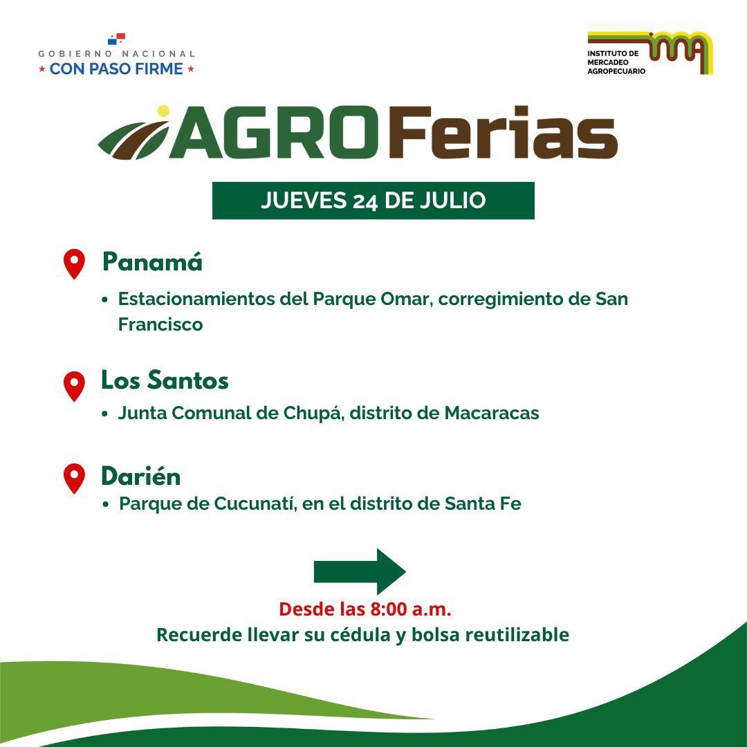 IMA_Pma's tweet image. Aquí están las agroferias del IMA programadas para el jueves 24.
📍Verifica las sedes de las ferias.
⏰Todas inician a las 8:00 a.m.
♻️Recuerda llevar bolsa reutilizable y cédula.
Apoya lo local, nuestra feria, nuestro orgullo.
#ConPasoFirme
