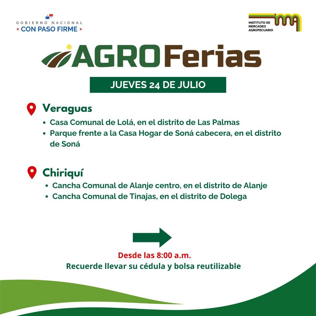 IMA_Pma's tweet image. Aquí están las agroferias del IMA programadas para el jueves 24.
📍Verifica las sedes de las ferias.
⏰Todas inician a las 8:00 a.m.
♻️Recuerda llevar bolsa reutilizable y cédula.
Apoya lo local, nuestra feria, nuestro orgullo.
#ConPasoFirme