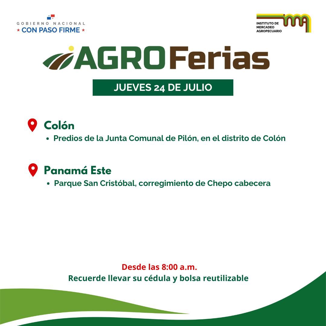 IMA_Pma's tweet image. Aquí están las agroferias del IMA programadas para el jueves 24.
📍Verifica las sedes de las ferias.
⏰Todas inician a las 8:00 a.m.
♻️Recuerda llevar bolsa reutilizable y cédula.
Apoya lo local, nuestra feria, nuestro orgullo.
#ConPasoFirme