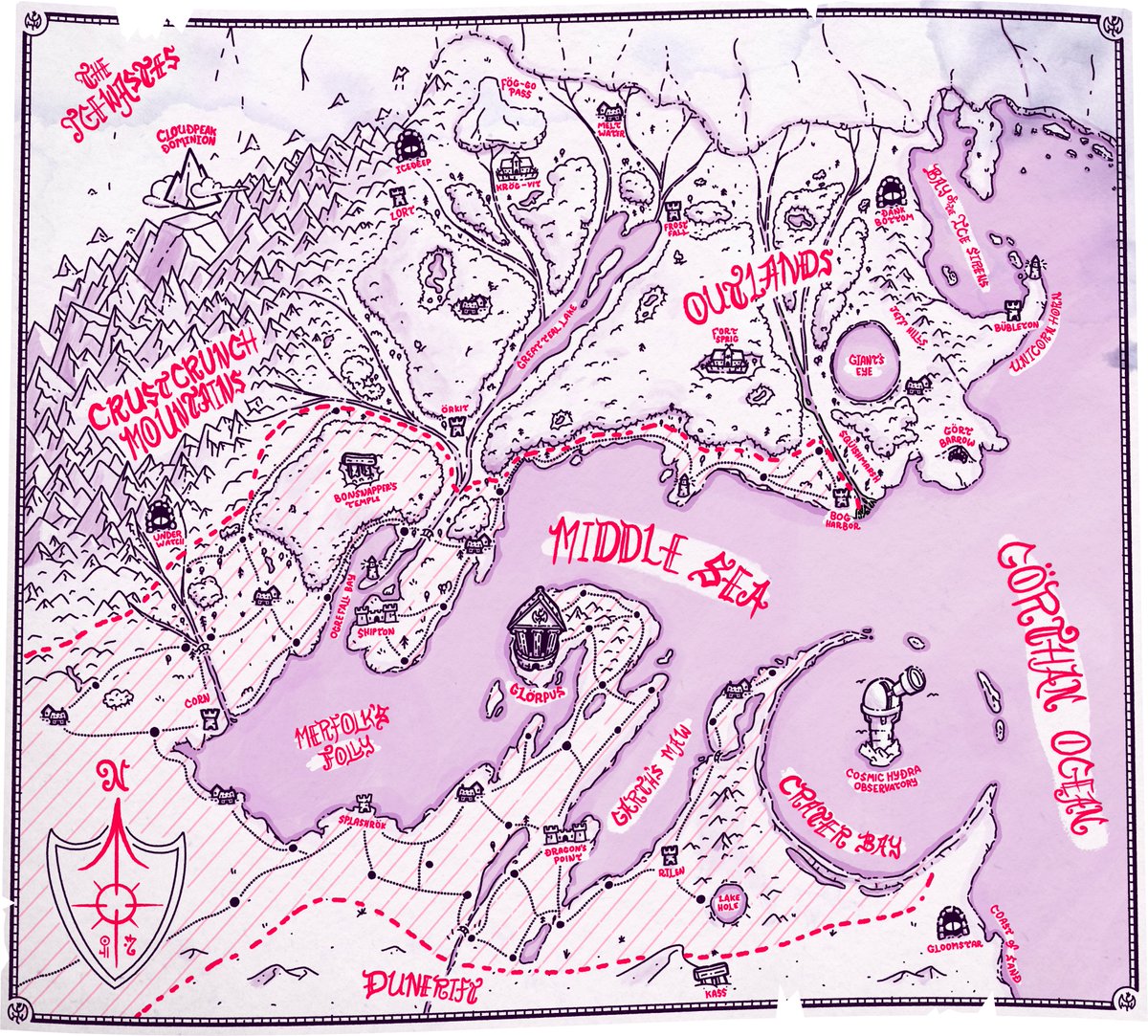 Explore the whimsical map of Paröxys in <a href="/WizWondersBL/">Wizards & Wonders: BattleLines</a>! Discover Crater Bay's mysteries, Glörpan's might, the GOAT's wild Outlands, Cloudpeak's heights, and ancient forces stirring below. #indiegame #roguelike #conceptart #cardgame
