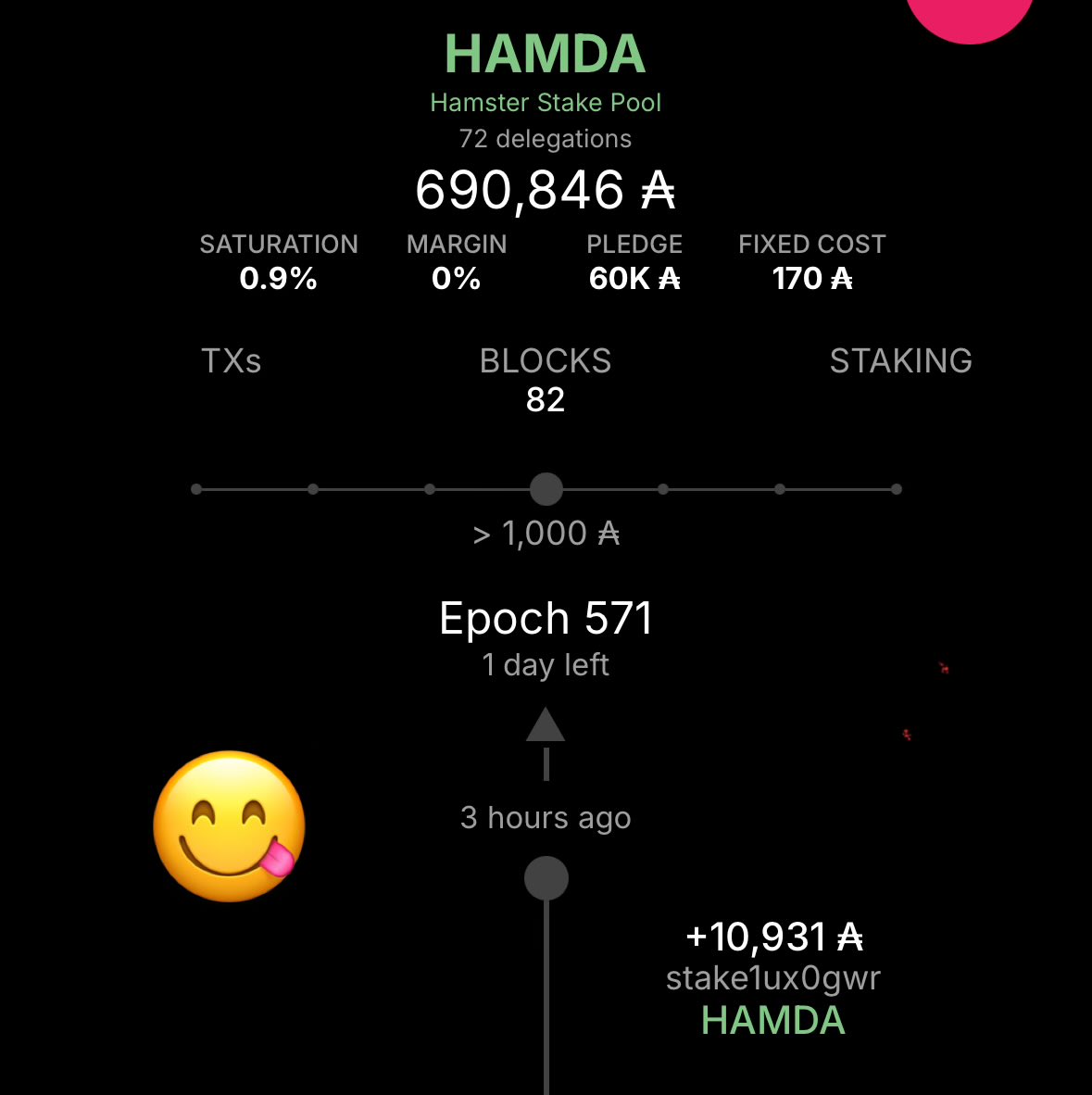 HAMDAStakePool's tweet image. Welcome! 🎉
We’re excited to have you on board as a new delegator!
Congratulations on setting up your brand new wallet — you’re now part of a growing and passionate Hamster Family.
If you have any questions along the way, don’t hesitate to reach out.
#Cardano #Rewards