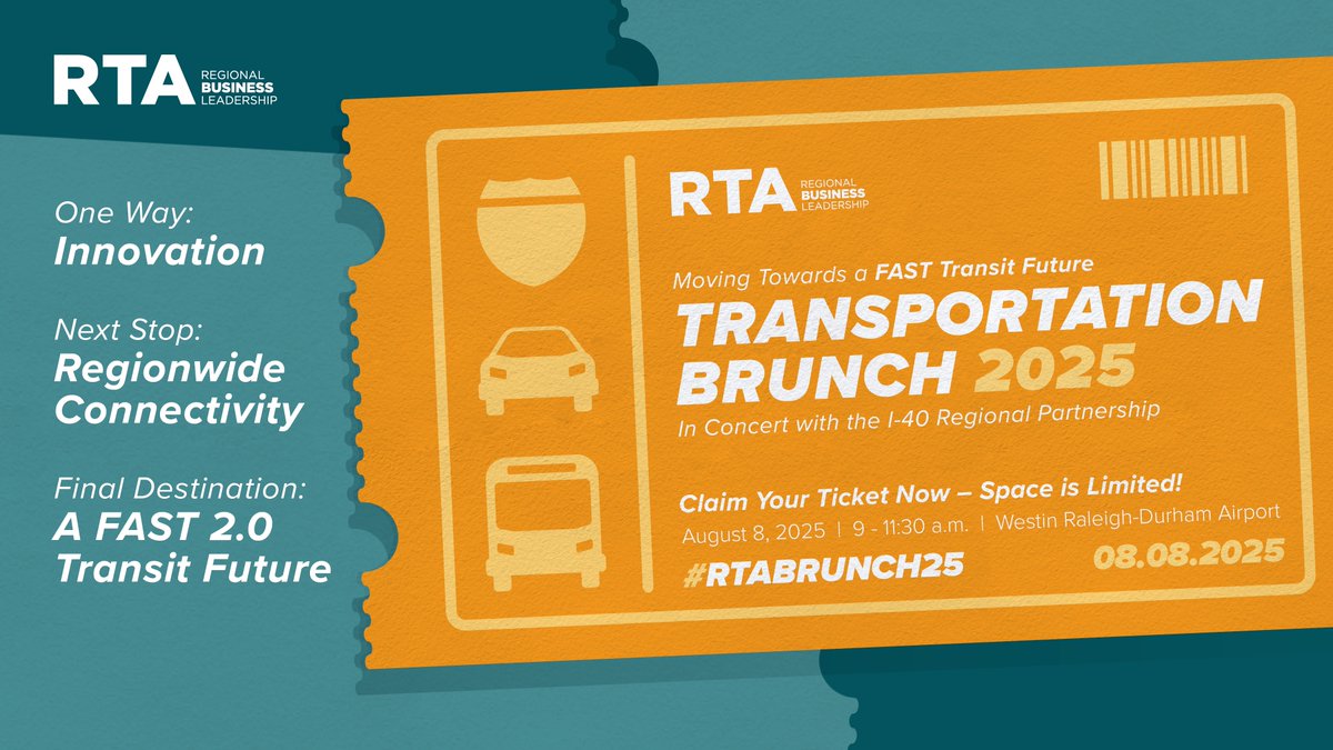 raleighchamber's tweet image. From innovation to implementation — FAST 2.0 is here. Join us at #RTABrunch25 Aug. 8 for a deep dive into Triangle’s transit future and the impact for YOU with @RTATriangle: bit.ly/3Idweqh