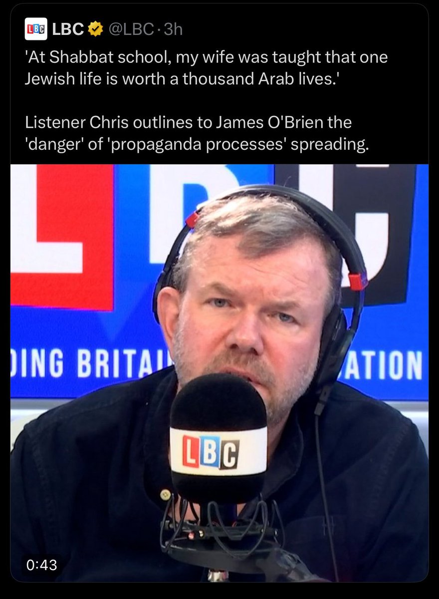 antisemitism's tweet image. It seems that this appalling clip of @MrJamesOB has now been removed by @LBC.
This is a modern blood libel on national radio, amplified by a host who likely wouldn’t think twice about cutting off the caller were he promoting such grotesque falsehoods about another minority.
No…