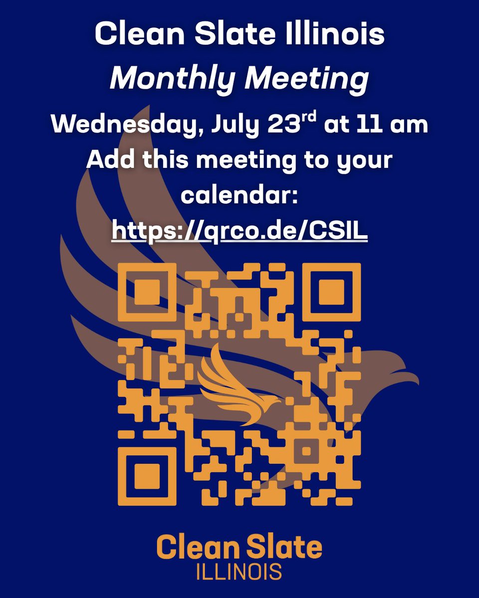 CleanSlateIL's tweet image. 📣 Clean Slate Coalition Meeting
🗓 Wed July 23, 11AM CT | 💻 On Zoom
Get updates, join summer actions & gear up for fall! New & returning advocates welcome.
RSVP + add to your calendar: qrco.de/CSIL
#CleanSlateIL #CSIL #SecondChances