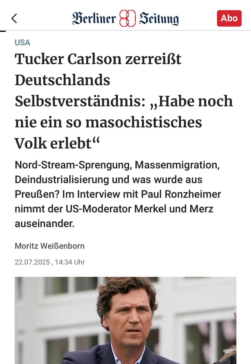 „…So bezeichnet er die deutsche Gesellschaft als „gehirngewaschen“… 
(…)
„Die Erinnerungskultur Deutschlands sei eine Form von „Selbsthass“. „Ich habe noch nie ein Volk getroffen, das so masochistisch ist wie die Deutschen“, sagte er. Schon in der Schule würde den Kindern