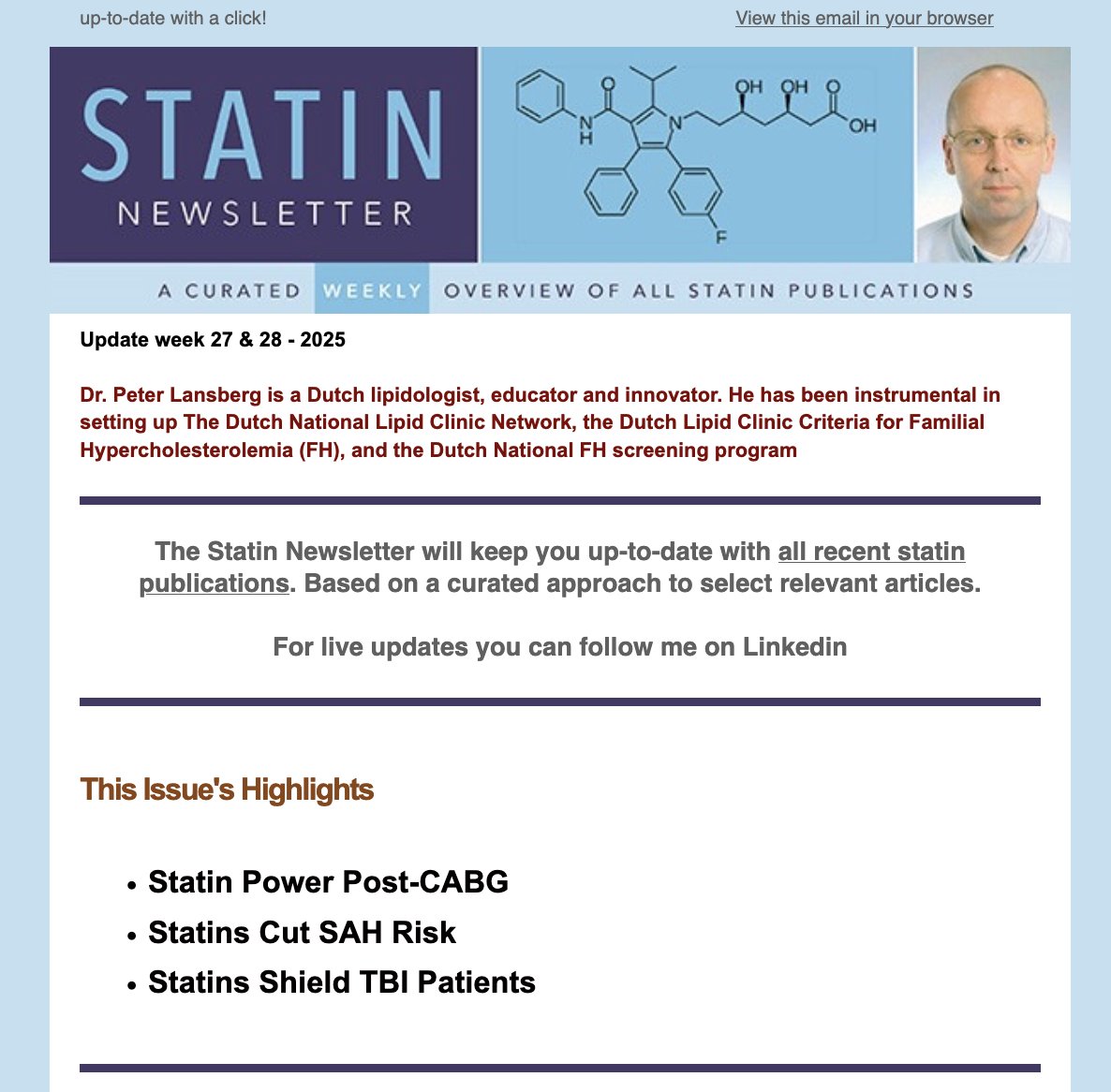Keep it up!Draft Name your email Statin LIterature Update Week 278 &amp; 28 - 2025 - mailchi.mp/4e2a73983e6f/k…