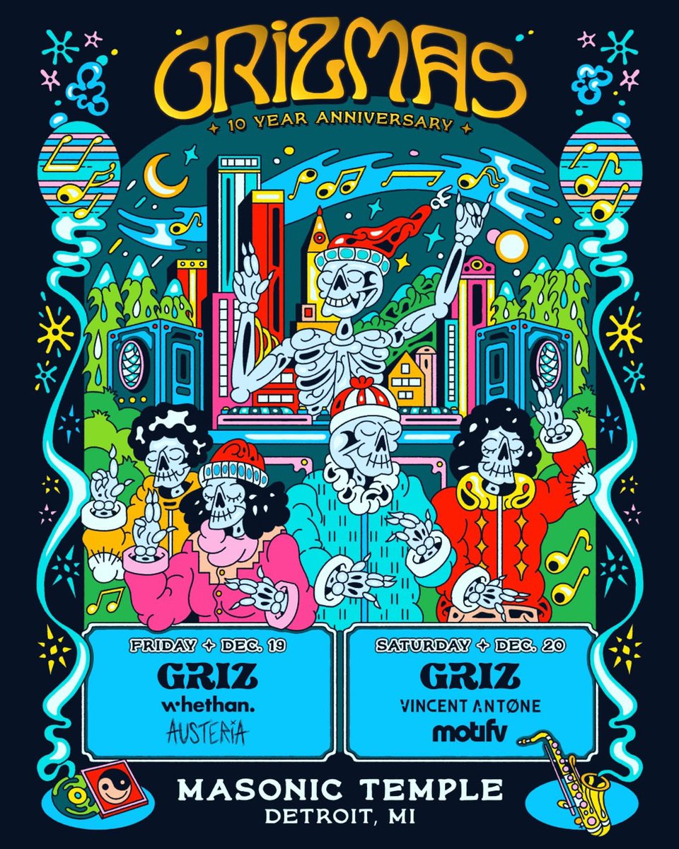 TheFestiveOwl's tweet image. GRiZ announces 10th anniversary of GRiZMAS — December 19 + 20 in Detroit.