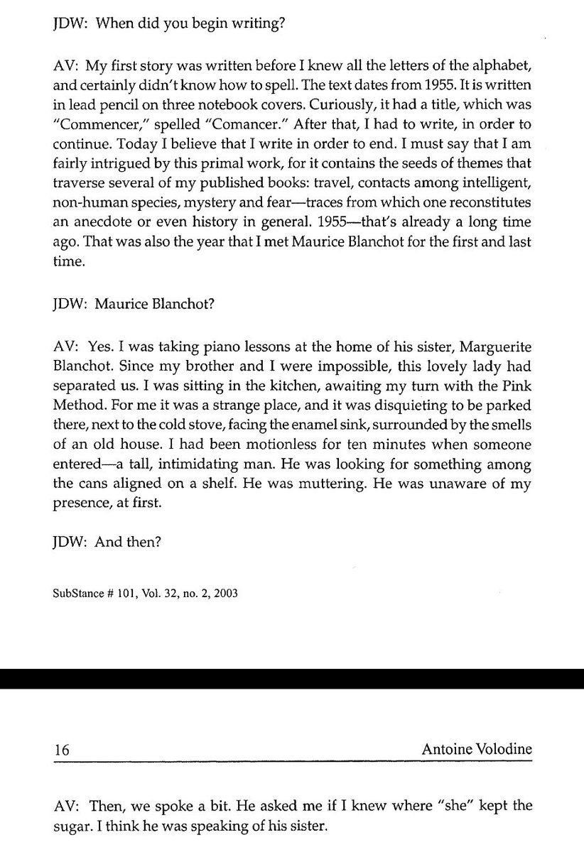 nicoscosc's tweet image. Antoine Volodine (age 5)’s encounter with Maurice Blanchot (age 48) 🥰
(from the interview with Volodine by Wagneur: jstor.org/stable/3685663)