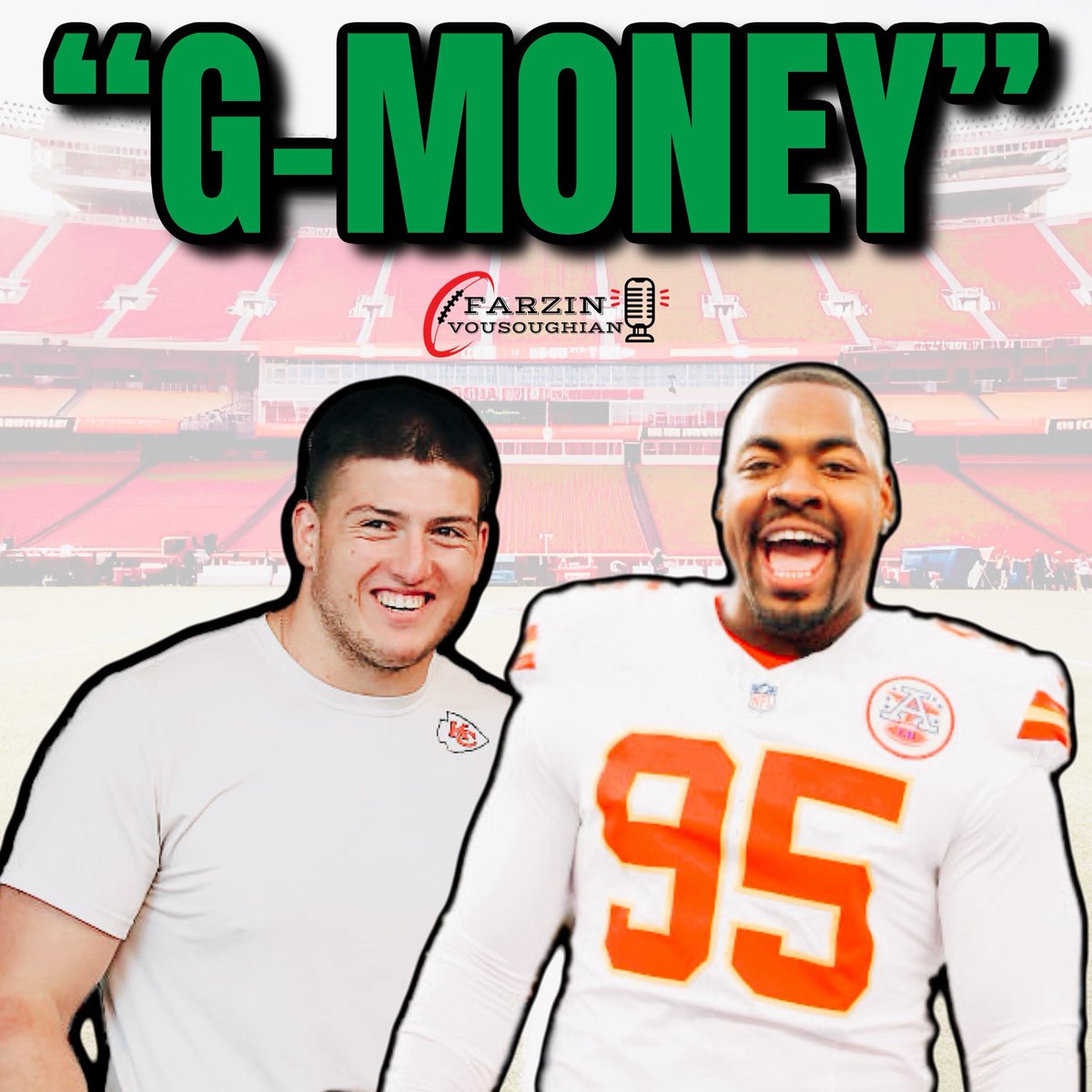 Farzin21's tweet image. Chris Jones invaded George Karlaftis’ press conference and shouted “call him G-Money!”
Karlaftis’ response: “please don’t call me that.” 🤣🤣🤣🤣🤣