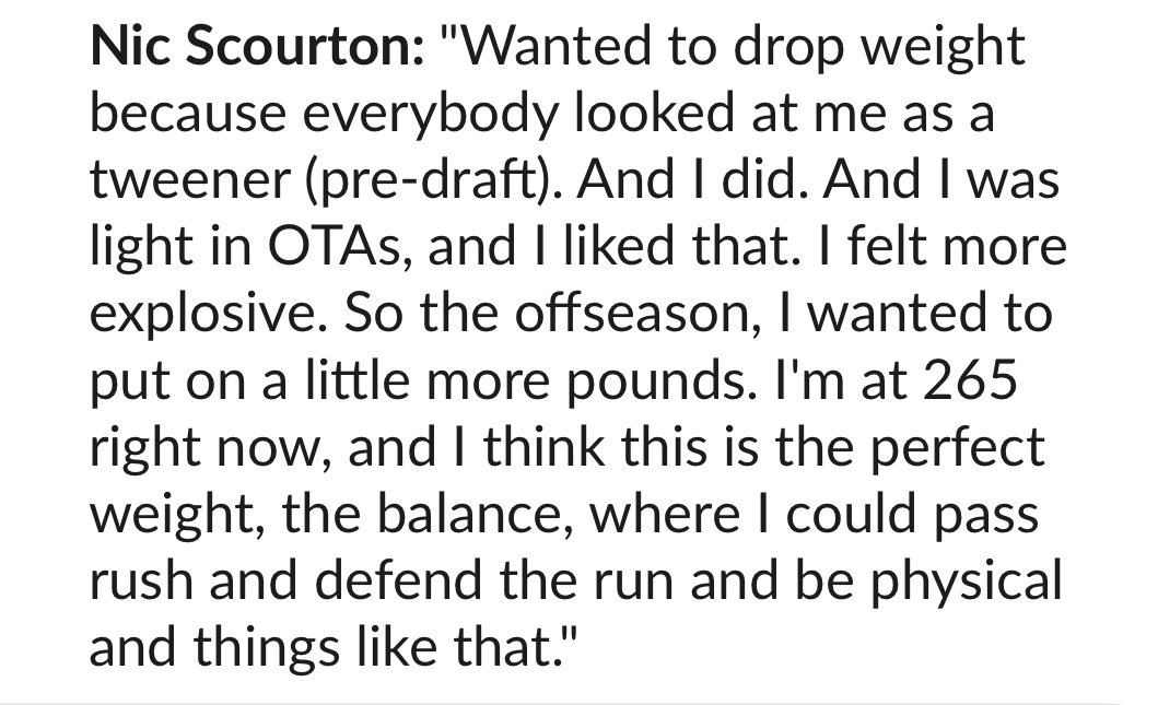 alexzietlow05's tweet image. #Panthers OLB Nic Scourton is officially appointment viewership. We talked about dogs and (massive) cats and museums and how Charlotte has “juice.”
But he also talked some football. Here’s what he said about dropping weight and gaining it back — he’s now at 265, he said.