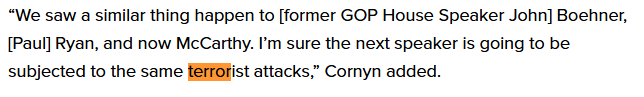 KennethRWebster's tweet image. John Cornyn has a history of comparing MAGA to terrorism.
Demonizing opposition is how liberals encourage violence and fear.
Not surprisingly, someone tried to kill Trump after @JohnCornyn made these statements about MAGA elected officials.
huffpost.com/entry/kevin-mc…