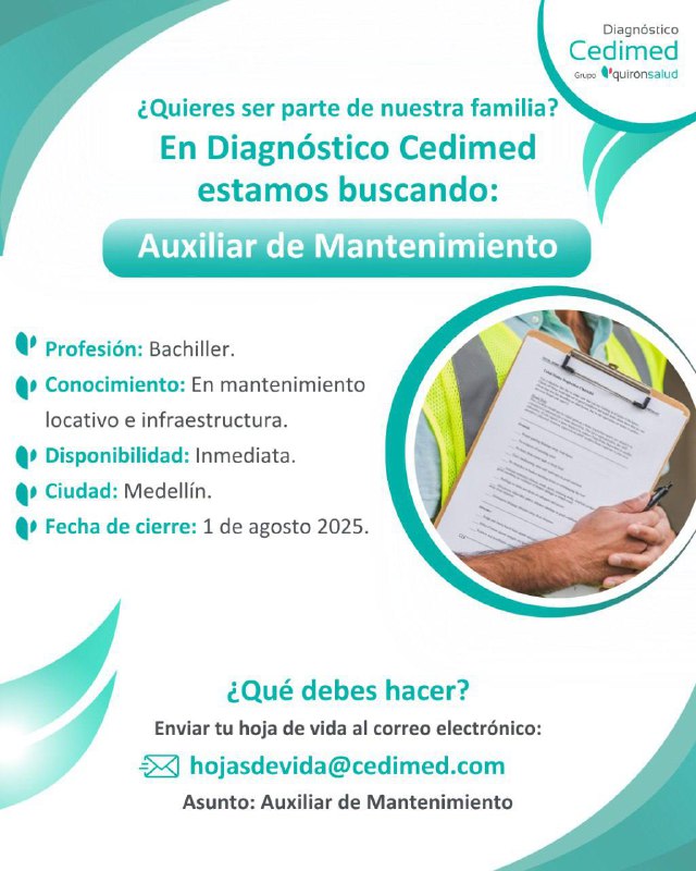 Diagnóstico Cedimed (@cedimed) on Twitter photo ¿Quieres ser parte de nuestra familia?
¡Te estamos buscando!
Envía tu hoja de vida a: hojasdevida@cedimed.com ¿Quieres ser parte de nuestra familia?
¡Te estamos buscando!
Envía tu hoja de vida a: hojasdevida@cedimed.com