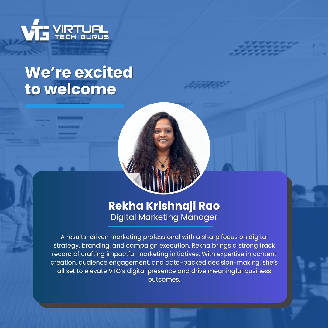 virtualtechguru's tweet image. Big news at VTG!
Thrilled to welcome two dynamic leaders:
🔹 Jo Krishna – AVP of RAAS & AI
🔹 Rekha Krishnaji Rao – Digital Marketing Manager
With their expertise, our innovation journey just leveled up!
#LeadershipUpdate #MarketingExcellence #TechStrategy #NewJoinees #VTG