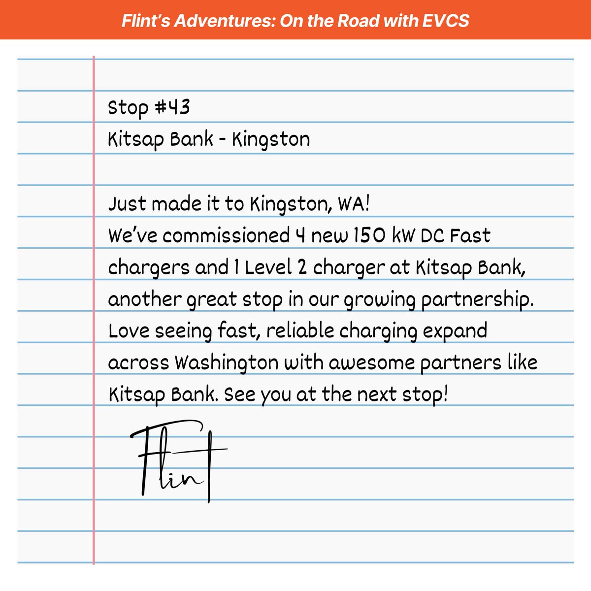 EVCSnetwork's tweet image. Flint is in beautiful Kingston, WA! 🦊⚡

We’ve just commissioned 4 150 kW DC Fast chargers and 1 Level 2 charger at Kitsap Bank, adding another great stop to the growing EVCS x Kitsap Bank partnership!