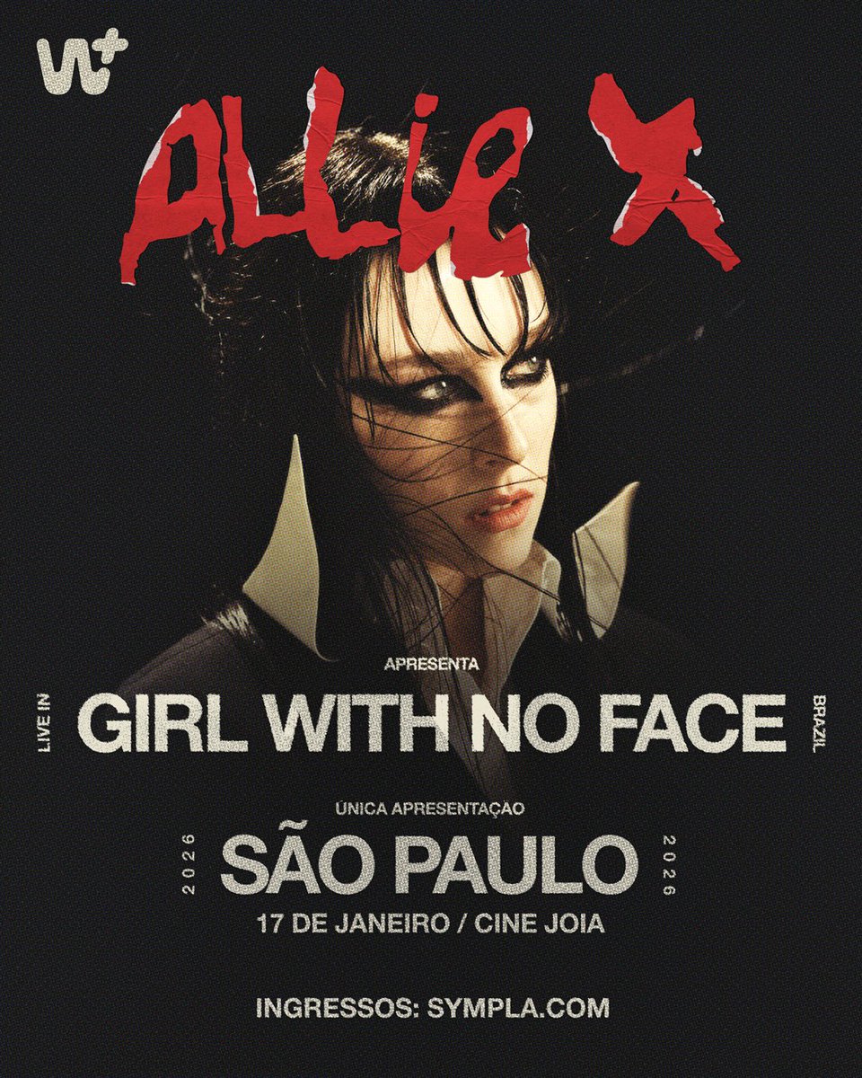 bchartsnet's tweet image. 🚨🇧🇷 ALLIE X NO BRASIL!
A Girl With No Face retorna ao país em 2026. Ela se apresentará no Cine Joia, em São Paulo, no dia 17 de janeiro (sábado).
Os ingressos estarão à venda a partir de amanhã (23) 12h00 no Sympla.