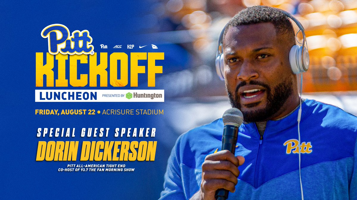 PittPantherClub's tweet image. The 2025 @Pitt_FB Kickoff Luncheon presented by @Huntington_Bank is 1⃣ month away!
Celebrate the start of the season as we introduce the 2025 Senior Class & hear from Pitt All-American TE Dorin Dickerson!
🗓️ Friday, August 22
📍 Acrisure Stadium
🎟️pittsburghpanthers.com/kickoffluncheon
#H2P