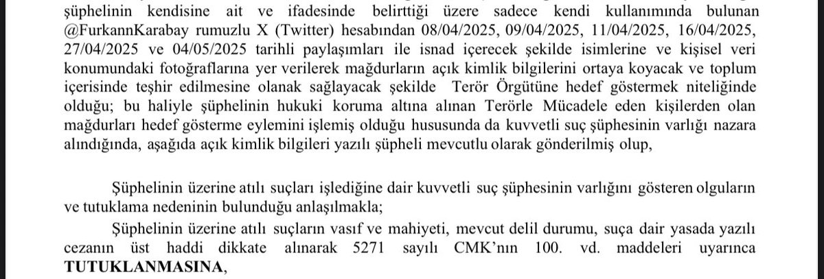 Harun Karabay (@ha_karabay) on Twitter photo Bugün <a href="/frknkarabay/">Furkan Karabay</a> ‘ın tutuklu olduğu soruşturma dosyası ile ilgili dosya savcısıyla görüşmek istedik. Savcı bey ile 68 gün boyunca sadece 1 defa görüşebilmiştik. Ancak katibinden aldığımız “sözlü” bilgiye göre savcı bey izne çıkmış ve 1 Eylüle kadar izinde olacakmış, bize Bugün <a href="/frknkarabay/">Furkan Karabay</a> ‘ın tutuklu olduğu soruşturma dosyası ile ilgili dosya savcısıyla görüşmek istedik. Savcı bey ile 68 gün boyunca sadece 1 defa görüşebilmiştik. Ancak katibinden aldığımız “sözlü” bilgiye göre savcı bey izne çıkmış ve 1 Eylüle kadar izinde olacakmış, bize
