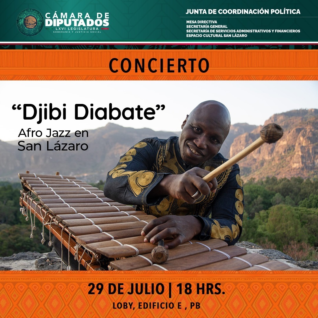Mx_Diputados's tweet image. 🎶 Vive una experiencia musical única con Djibi Diabate, maestro del Afro Jazz.
¡Ven a disfrutar de su talento en San Lázaro!
📅 29 de julio | 🕕 18:00 h
📍 Lobby, Edificio E
Regístrate:
💻comunicacionsocial.diputados.gob.mx/index.php/regi…
📩marisol.carrillo@diputados.gob.mx
📱55 5036 0000 ext. 52038