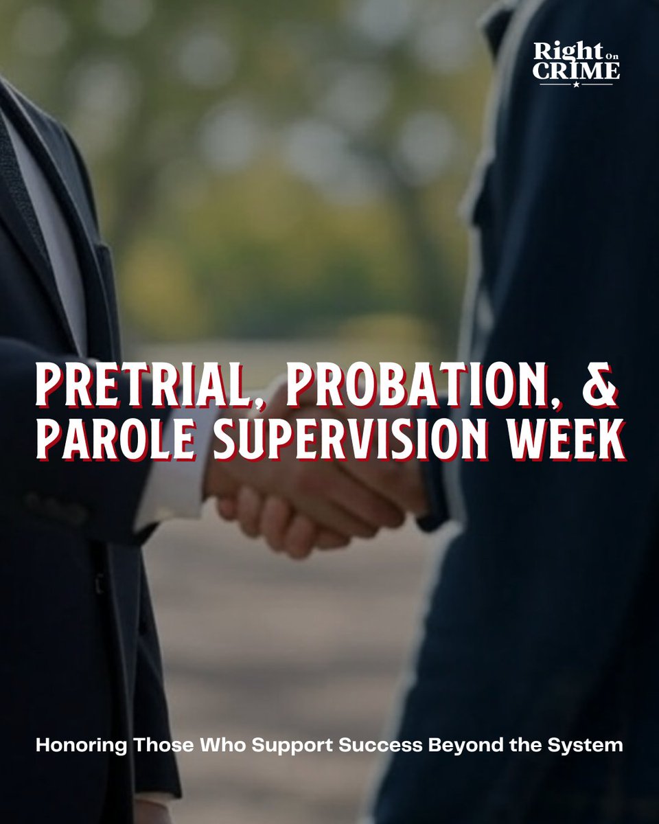 RightOnCrime's tweet image. This Pretrial, Probation, and Parole Supervision Week, we’re honoring the professionals who work every day to support accountability, stability, and second chances. From connecting people with housing and jobs to helping them navigate life beyond the justice system, their role is…