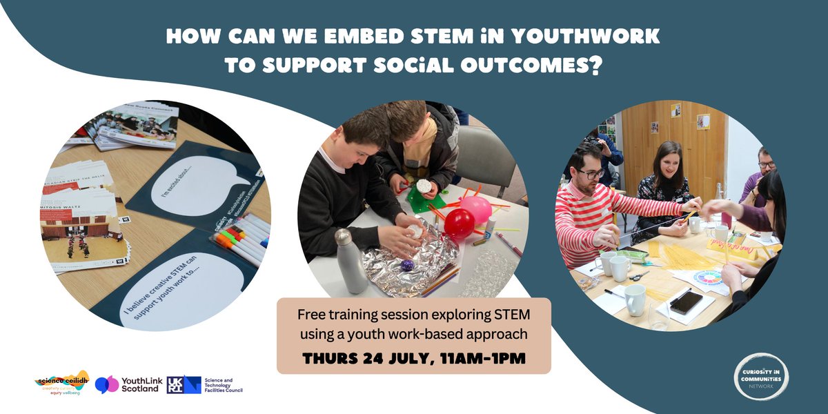 ScienceCeilidh's tweet image. Researchers: want to make STEM engagement more inclusive?
Join our free online training on Thu 24 July, 11am - 1pm to explore how youth work approaches can support social outcomes & wellbeing.
🔗 ticketsource.co.uk/science-ceilid…
#CuriosityInAction #STEMEngagement #YouthWork #FreeTraining