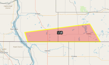 NWSBismarck's tweet image. Looking for storm reports from INSIDE this red box. Between the river and Ashley. The storm occurred between midnight and 1am CT. Looking for wind damage or hail reports. #NDwx #agwx