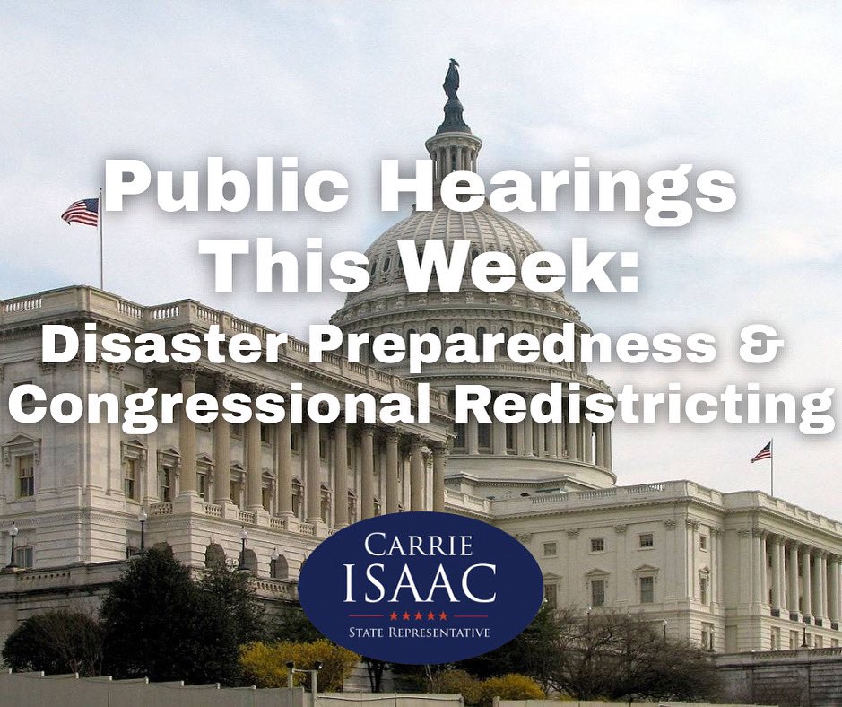 CarrieIsaac's tweet image. The 89th 1st Called Special Session convened yesterday and we are getting to work right away. This week there are two hearings that will take place.
The first is the Select Committee on Disaster Preparedness and Flooding, 9:00 AM on Wednesday, July 22. Testimony will be limited…