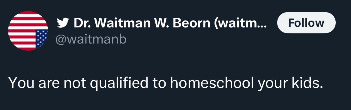 Homeschool_LLC's tweet image. Qualification assumes an external qualifying body, i.e. a central planning bureaucracy of control - what’s next for busybody statists to claim that parents are not “qualified” to do?
Ridiculous and absurd.