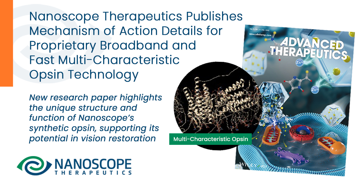 Nanoscope Therapeutics (@nstherapeutics) on Twitter photo A new peer-reviewed paper has been published highlighting groundbreaking research that supports our lead asset therapy, MCO-010, and its potential to help restore vision in people living with retinal degenerative diseases. bit.ly/3IH0DgX #RP #fightblindness A new peer-reviewed paper has been published highlighting groundbreaking research that supports our lead asset therapy, MCO-010, and its potential to help restore vision in people living with retinal degenerative diseases. bit.ly/3IH0DgX #RP #fightblindness