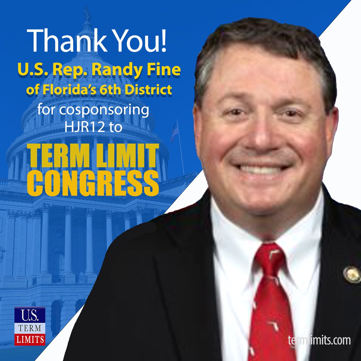 USTermLimits's tweet image. Thank you @VoteRandyFine for cosponsoring HJR12 to term limit Congress.
#TermLimitCongress #TermLimits #TermLimitsNow