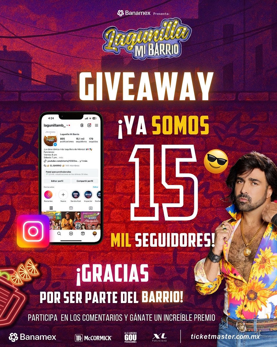 ¡YA SOMOS 15 MIL #LagunillaMiBarrio! 🚨
Y para celebrarlo… ¡SE VIENE GIVEAWAY! 🎁🔥

Uno de ustedes se va a llevar una playera firmada por el elenco 👕✍️ y otra sorpresa
¿Quieres participar? ¡Está re fácil! 👇

Ve a nuestro Instagram: @lagunillamb_ y sigue las instrucciones