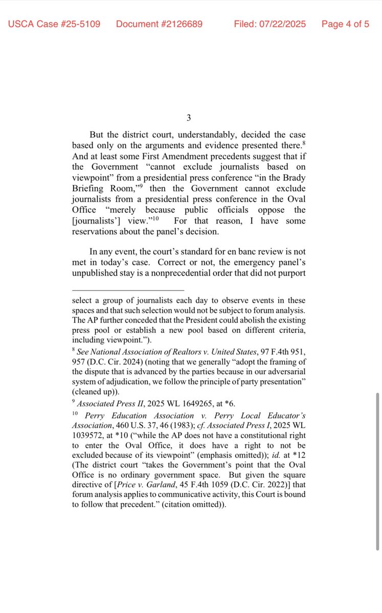 GraziellaPastor's tweet image. GREAT WIN! The DC Circuit just denied AP's request for a rehearing en banc, so the Circuit's opinion allowing President Trump to deny AP access to the press pool stands.