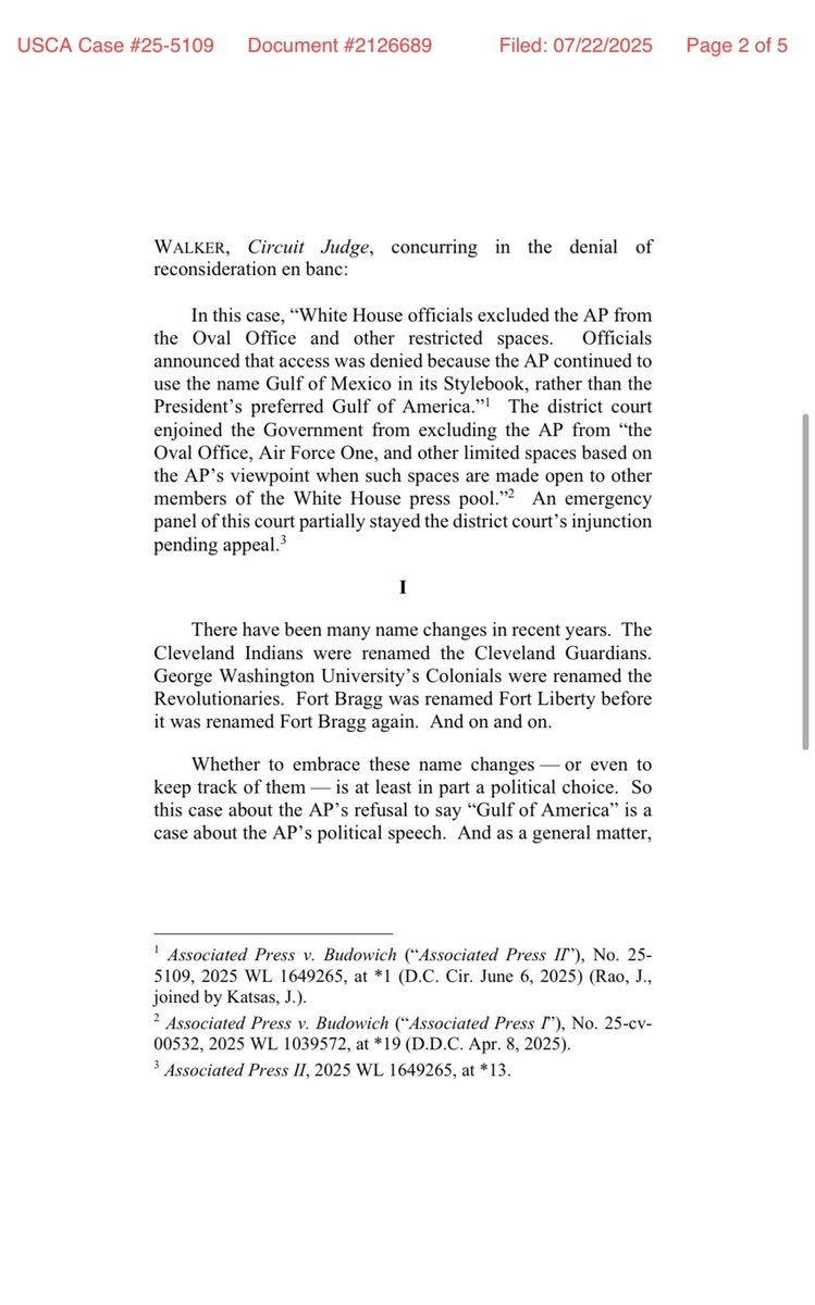 GraziellaPastor's tweet image. GREAT WIN! The DC Circuit just denied AP's request for a rehearing en banc, so the Circuit's opinion allowing President Trump to deny AP access to the press pool stands.