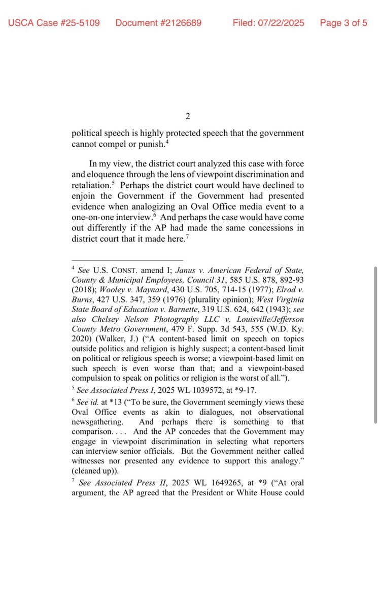 GraziellaPastor's tweet image. GREAT WIN! The DC Circuit just denied AP's request for a rehearing en banc, so the Circuit's opinion allowing President Trump to deny AP access to the press pool stands.