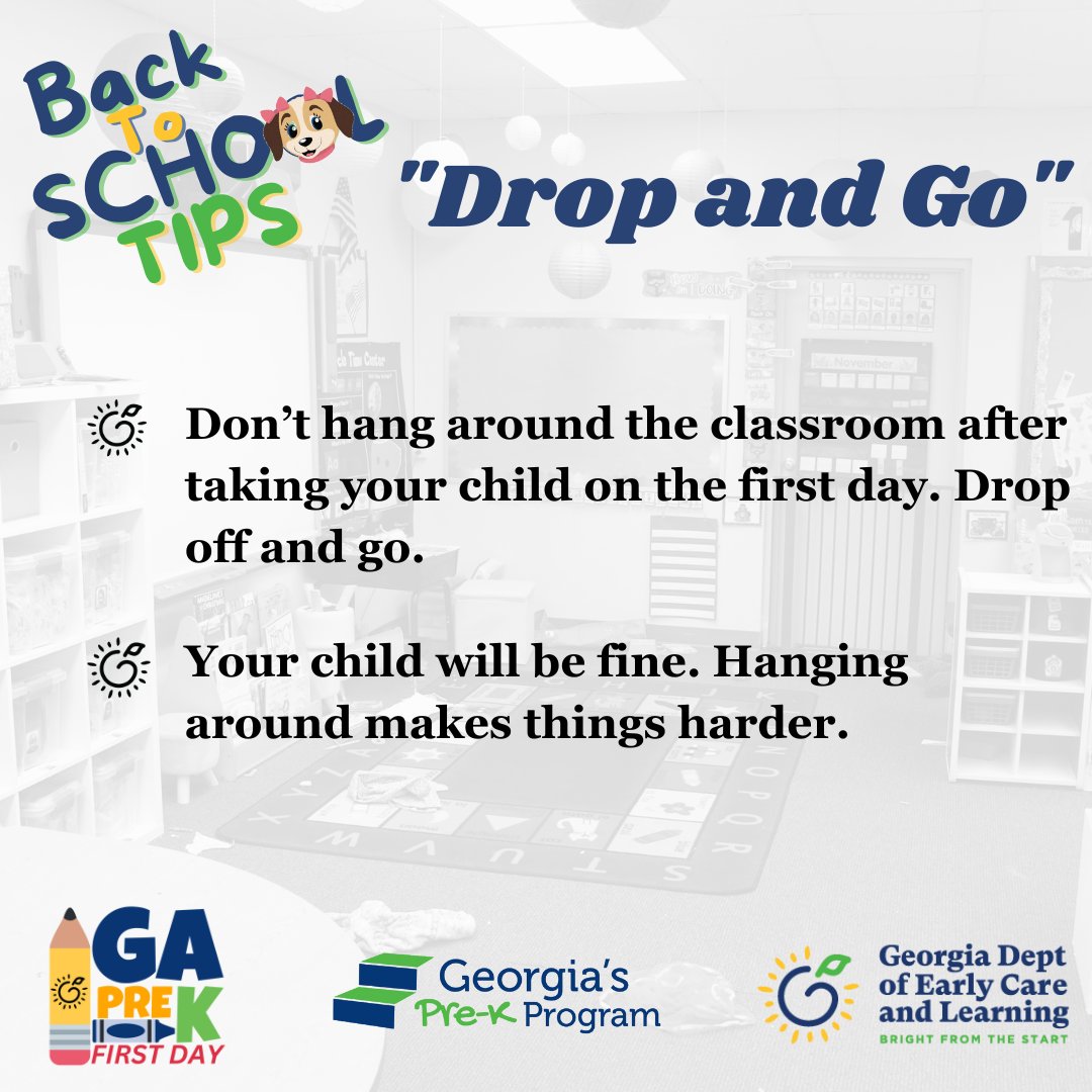 Bright from the Start (@gadeptearlycare) on Twitter photo Here is a tip for a great #GaPreKFirstDay. Follow along with DECAL social media as we give tips for a GREAT #GaPreKFirstDay. #prek #parents #teachers #prekteacher #earlyeducation #Georgia #educate #schooldays #firstdayofschool Here is a tip for a great #GaPreKFirstDay. Follow along with DECAL social media as we give tips for a GREAT #GaPreKFirstDay. #prek #parents #teachers #prekteacher #earlyeducation #Georgia #educate #schooldays #firstdayofschool