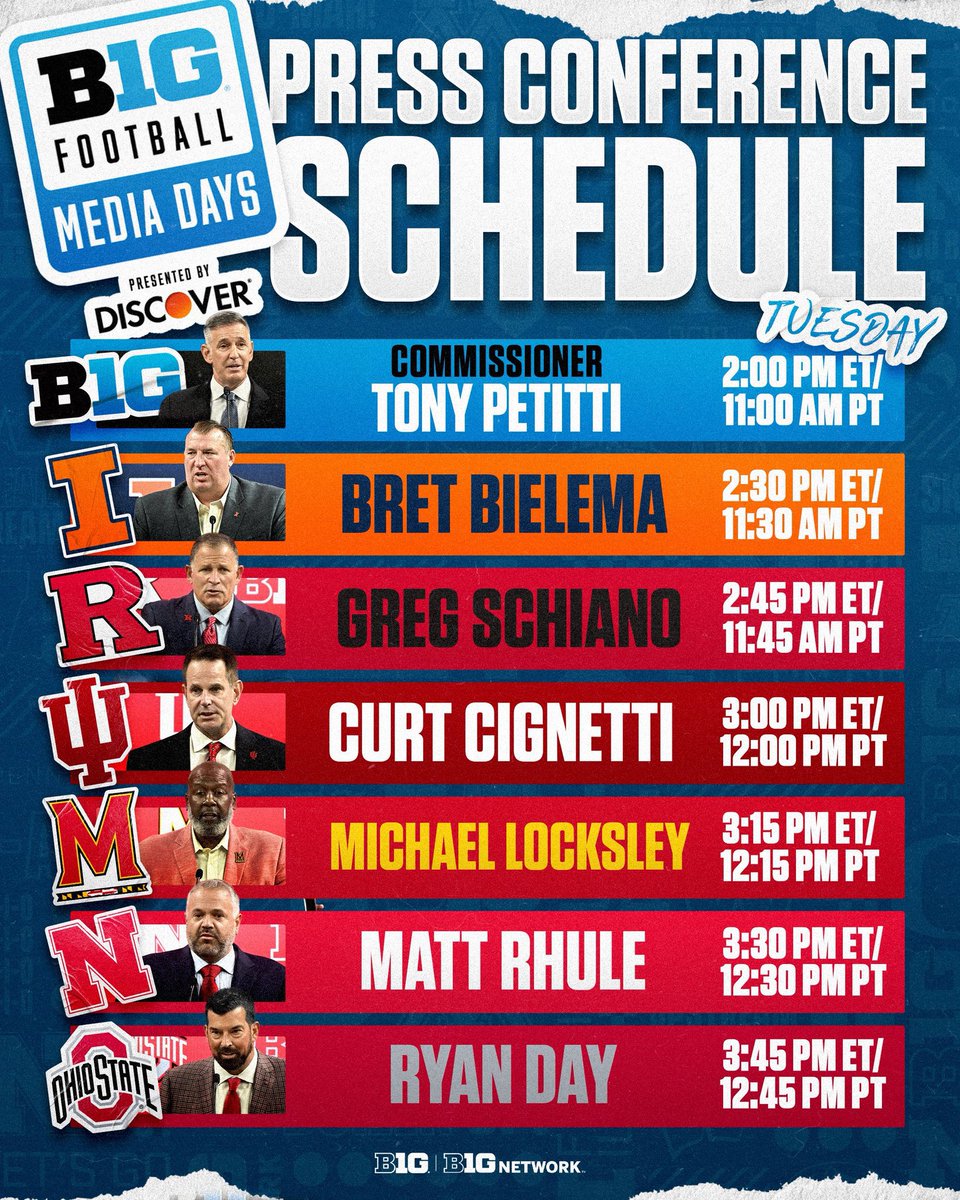 woodyVSworld's tweet image. Here’s the Big Ten media day schedule for all the sickos out there like myself