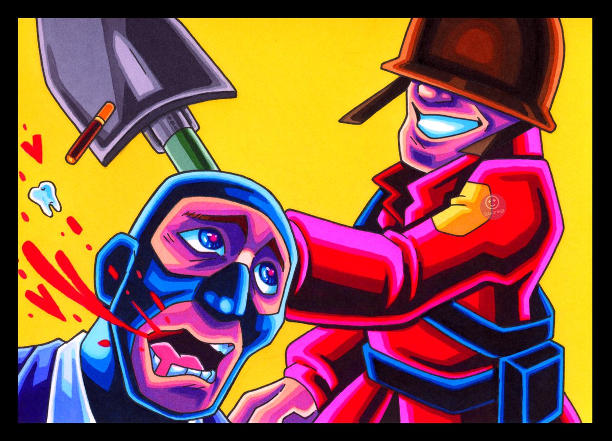 ColaCarnage's tweet image. Wanted to draw this bit in particular from Meet the Soldier, if only to add to my 'bullying Spy' collection.
#teamfortress2 #tf2