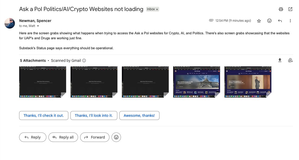 MattLaslo's tweet image. Wow. @SubstackInc went from best, responsive email Support to worthless, unthinking and unhelpful AI b*llsb*t excuse for support overnight.
Substack saving money by screwing over users, subscribes and our sources. 👏