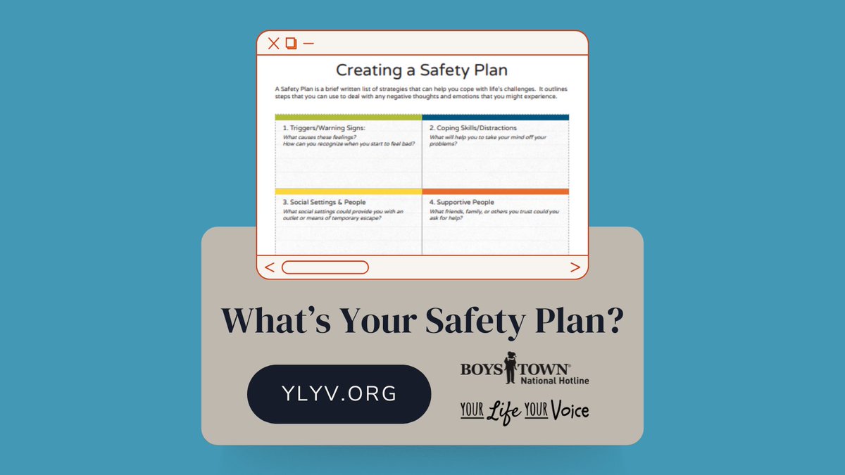Planning ahead allows you to know what to do and who to turn to during those times when you just cannot think of what to do or anyone to talk to. Learn about Safety Planning on our YLYV app or bit.ly/ylyvSafetyPlan