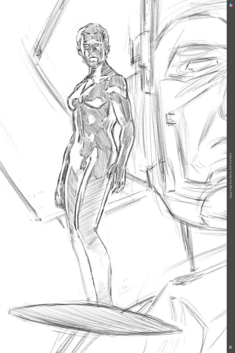 Some close-up sketch progress on the #SilverSurfer and #Galactus. #WIP #FantasticFourFirstSteps #art #Krita