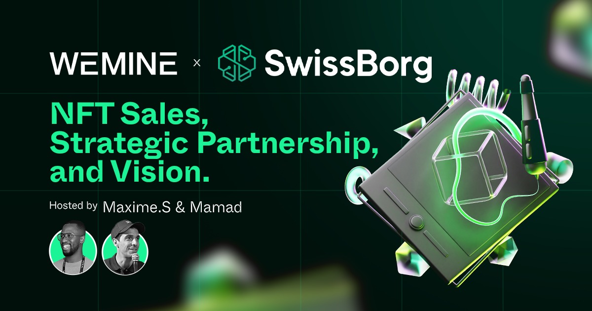 🎙 AMA ALERT — Tomorrow at 5PM CET
We’re going LIVE with <a href="/xrisborg/">Xris</a> to dive deep into our strategic partnership with <a href="/swissborg/">SwissBorg</a> .
Expect alpha, vision, and what comes next for WeMine.
📍 Set your reminder don’t miss it.

#WeMine #SwissBorg #AMA #Web3 #NFTs
