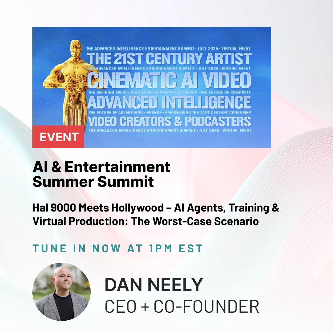 What happens when AI and cinema collide for the worst?
Happening Now, our CEO and Founder Dan Neely is discussing the worst-case scenario of cinematic AI at the AI and Entertainment Summer Summit.

Register &amp; Watch the conversation live for free:
events.digitalhollywood.com/SummerSummit20…