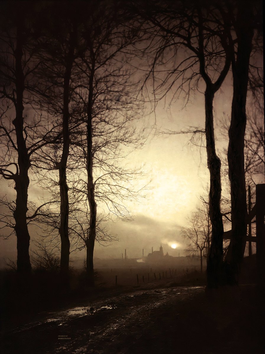 StuartHumphryes's tweet image. The setting of the winter sun 117 years ago - a rare colour view through the amber haze of sunset on Friday 18th December 1908.
I have cleaned-up this beautiful, almost melancholic, autochrome plate, taken by Julian Gérardin in Tomblaine, NE France. It is original colour (not…