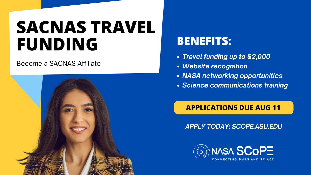 Applications are NOW open to become a <a href="/NASA/">NASA</a> SciAct Affiliate for <a href="/SACNAS/">SACNAS</a> ✨ As an awardee you could receive $2,000 in travel funds to the #NDiSTEM2025 conference, networking &amp; #SciComm training. 

Apply by August 11: bit.ly/3TtRXwD