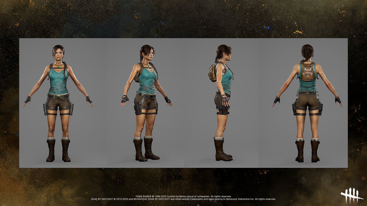 infinityTRaider's tweet image. Lara Croft’s unified outfit arrives in Dead by Daylight in 2 weeks!
However, we're still waiting for the 2nd planned outfit to be unveiled, which, according to rumors, might be a tactical outfit.
An in-game preview of these outfits might be available on July 29 with a new update.