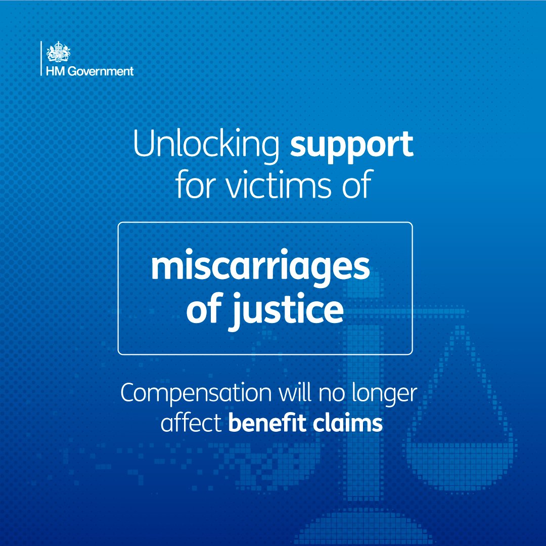 DWPgovuk's tweet image. We’re giving people who’ve suffered miscarriages of justice the chance to rebuild their lives
Thanks to new legislation they’ll no longer have their compensation counted when applying for benefits
Find out more ow.ly/etSQ50Wt6vb
