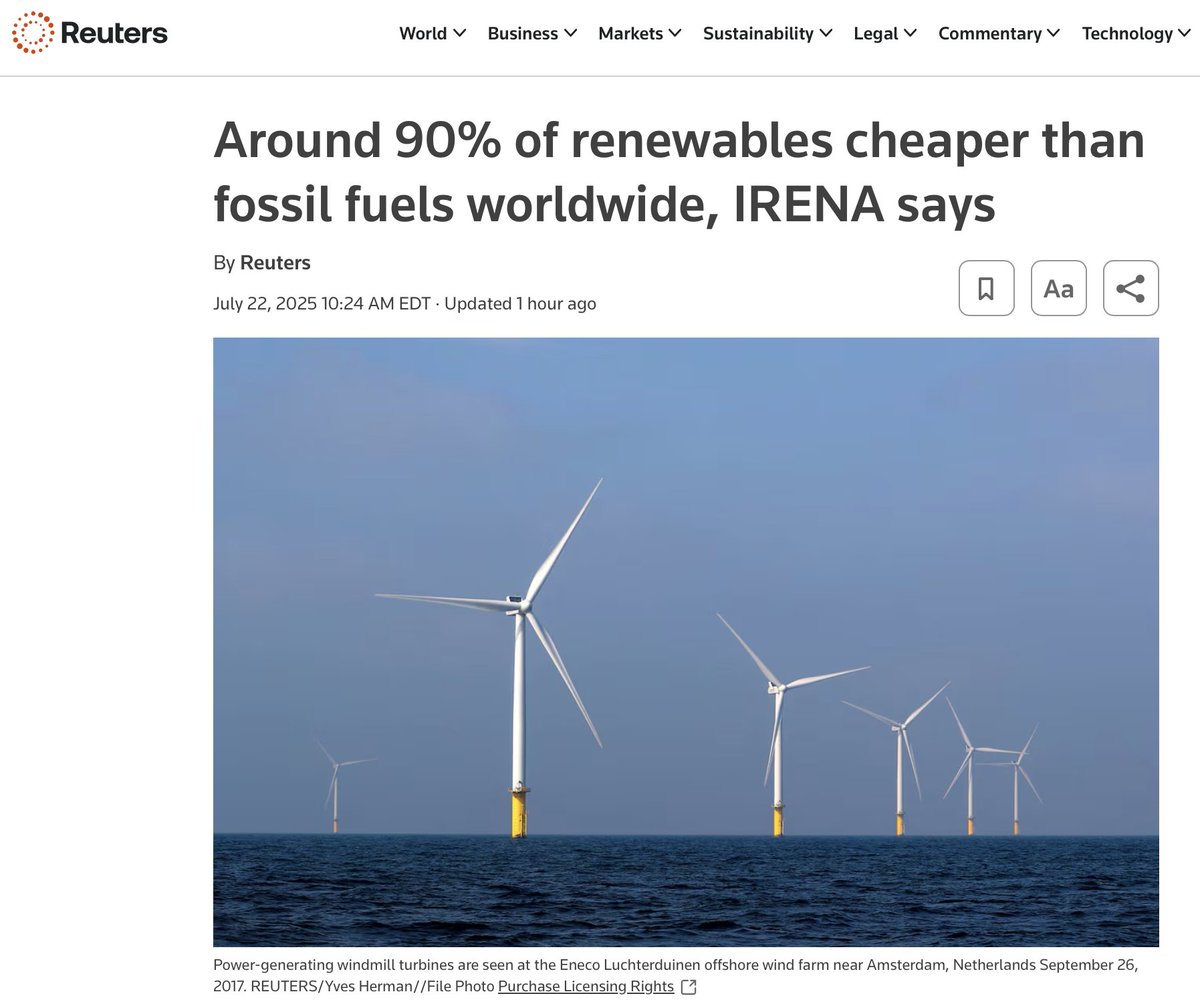 JunkScience's tweet image. Don't fall for the old "wind and solar are cheaper" con from the scammers at @IRENA. While wind and sunshine are free:
1. Taxpayers subsides are not free.
2. Blackouts and brownouts are not free.
3. Being energy dependent on Communist China is not free.
4. Chinese slave-labor…