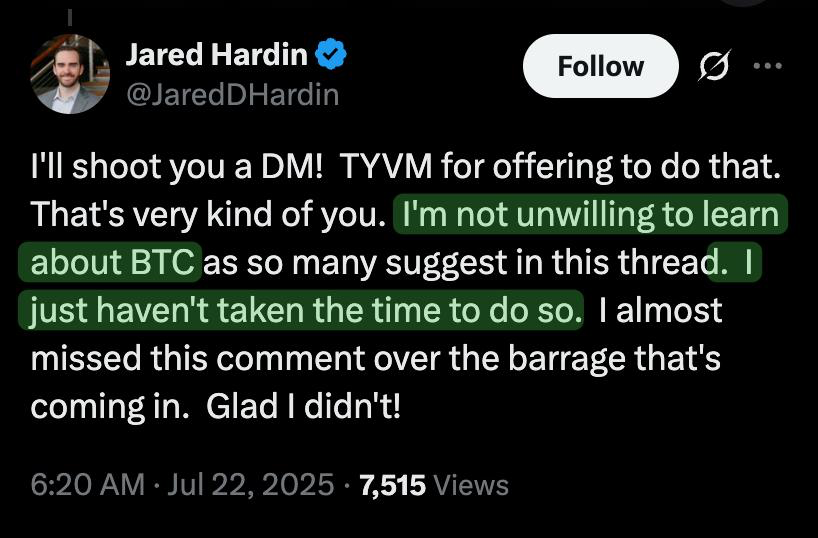 willbaxter88's tweet image. This guy wrote a massive tweet questioning bitcoin.
Then he admitted he hasn't taken the time to learn about it.
Classic.